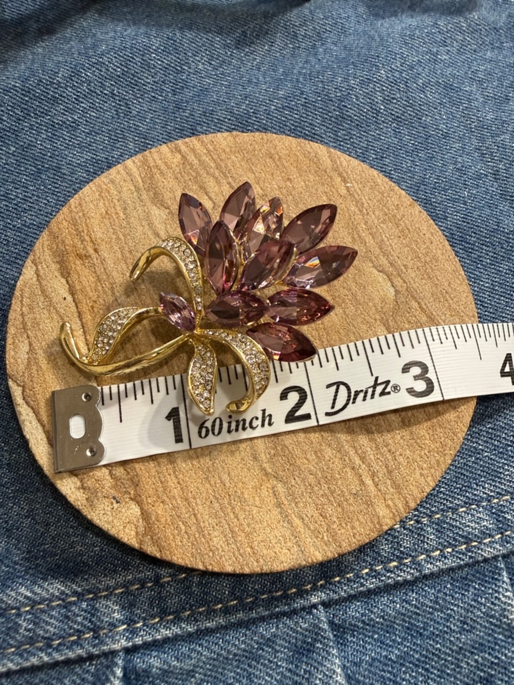 Fashion Gold-Tone Pink Crystal Floral Brooch - Picture 3 of 3